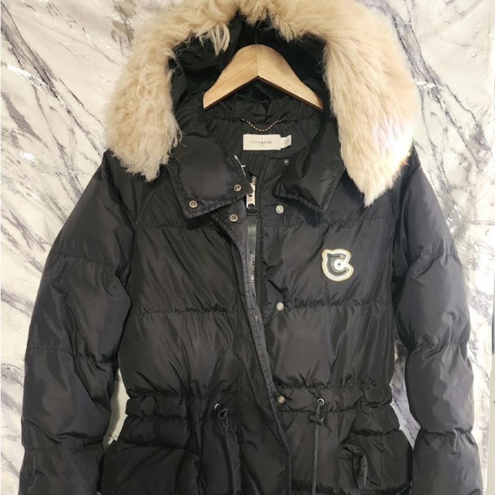COACH Long Winter Parka Jacket/Coat fur lined hood black NWOT size 2 / S